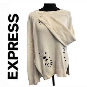 Express Distressed Crew Neck Knit Sweater